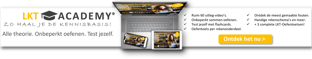 Banner van de Pabo Rekenacademy voor de LKT e-learning kennisbasis rekenen-wiskunde, tonend op diverse apparaten zoals een laptop en tablet.
